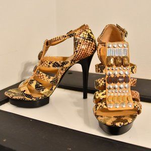 BCBG Snakeprint Strappy Heels